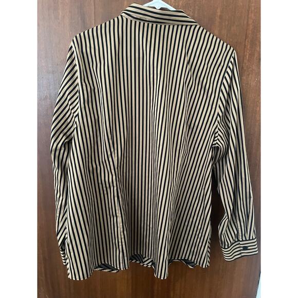 Chico’s Women’s Collar Shirt Sz 3 (16) No-Iron Sateen Striped Button Down blk - Picture 4 of 8